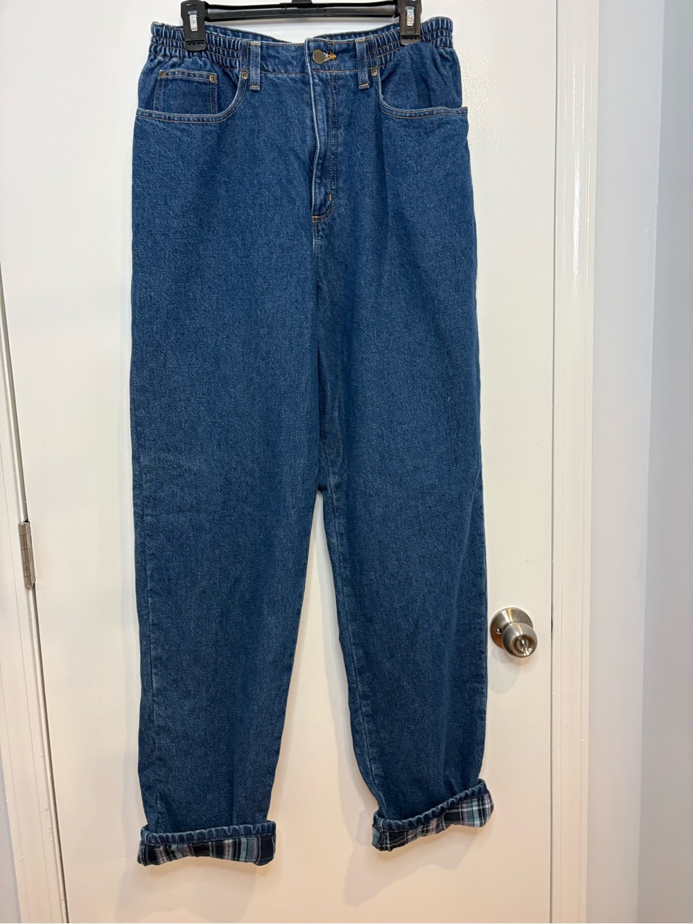 L.L. BEAN ORIGINAL RELAXED FIT LEG WOMENS BLUE JEANS FLANNEL LINED Sz 14 TALL